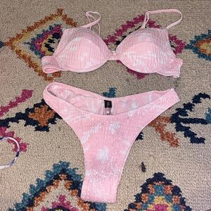 Shein pink and white bikini